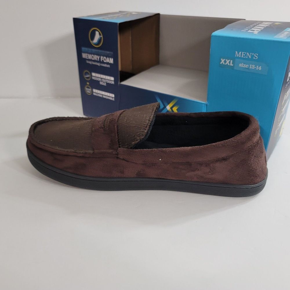 Isotoner Signature Moccasin Slippers Mens 2XL 13-14 Foam‎ Faux Suede Brown NEW - Picture 2 of 6
